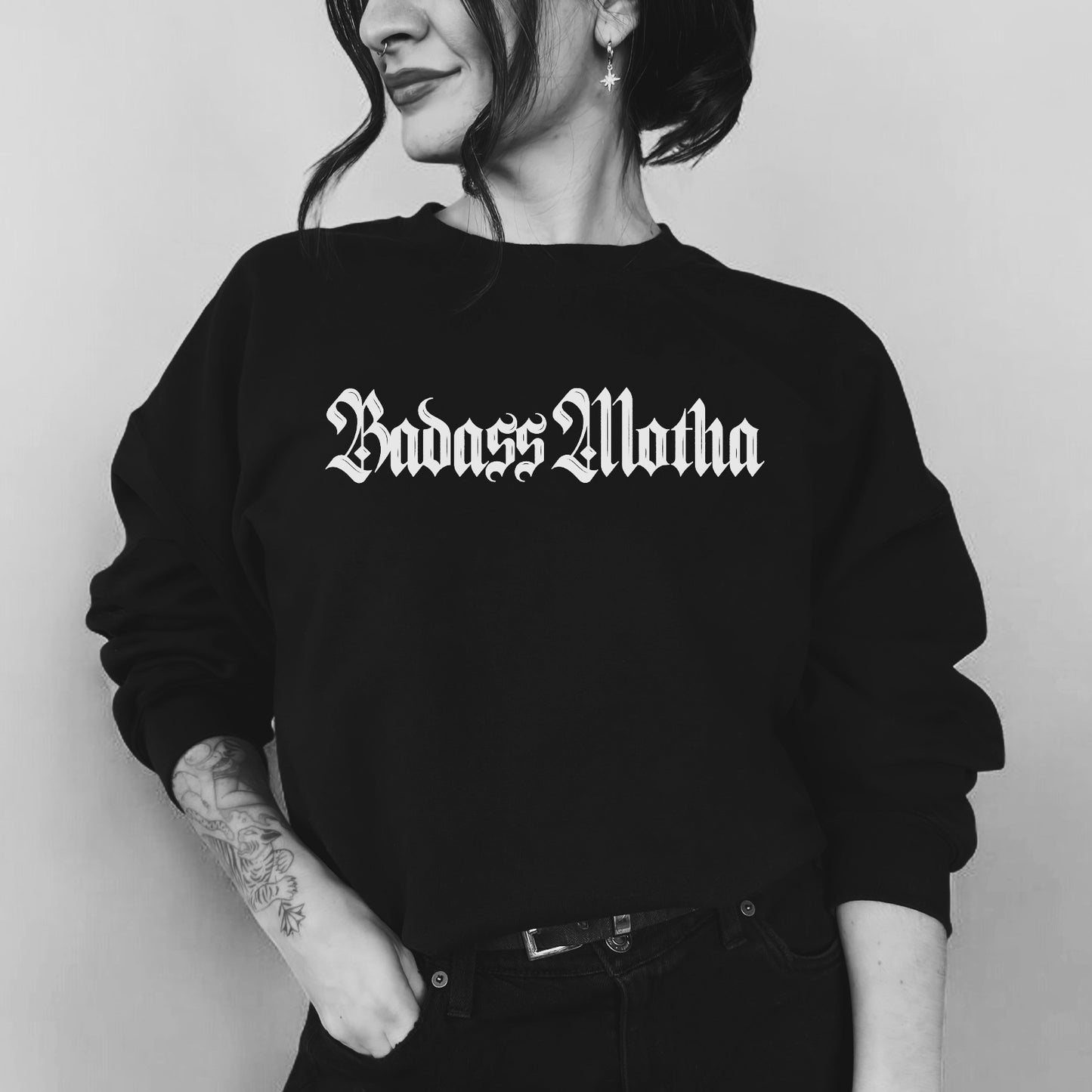 BADASS MOTHA - UNISEX BLACK CREW